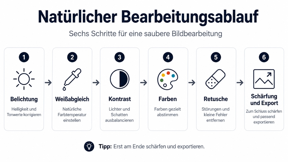 Arbeitsablauf für eine natürliche Bildbearbeitung in sechs Schritten