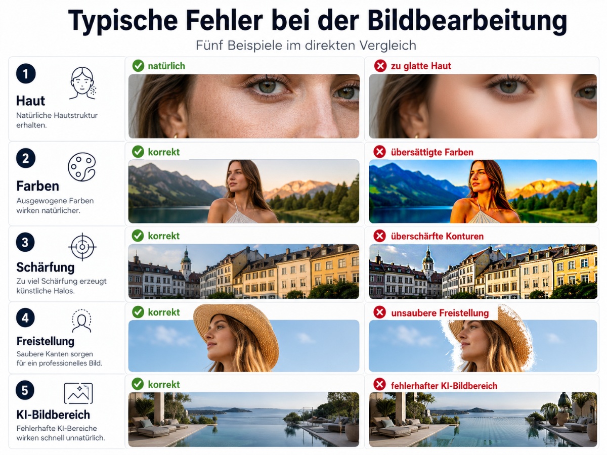 Fünf typische Fehler bei der Bildbearbeitung im Vergleich