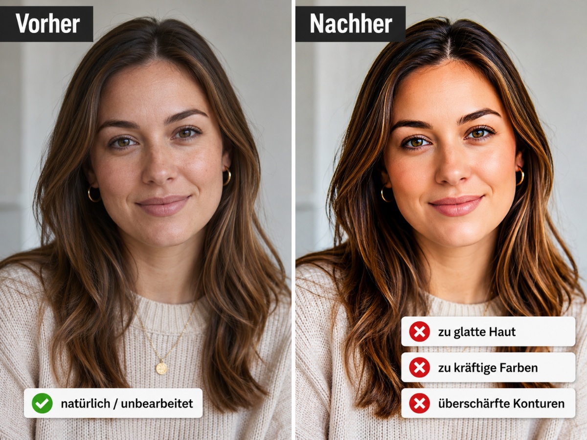 Natürliches und übertrieben bearbeitetes Porträt im Vergleich